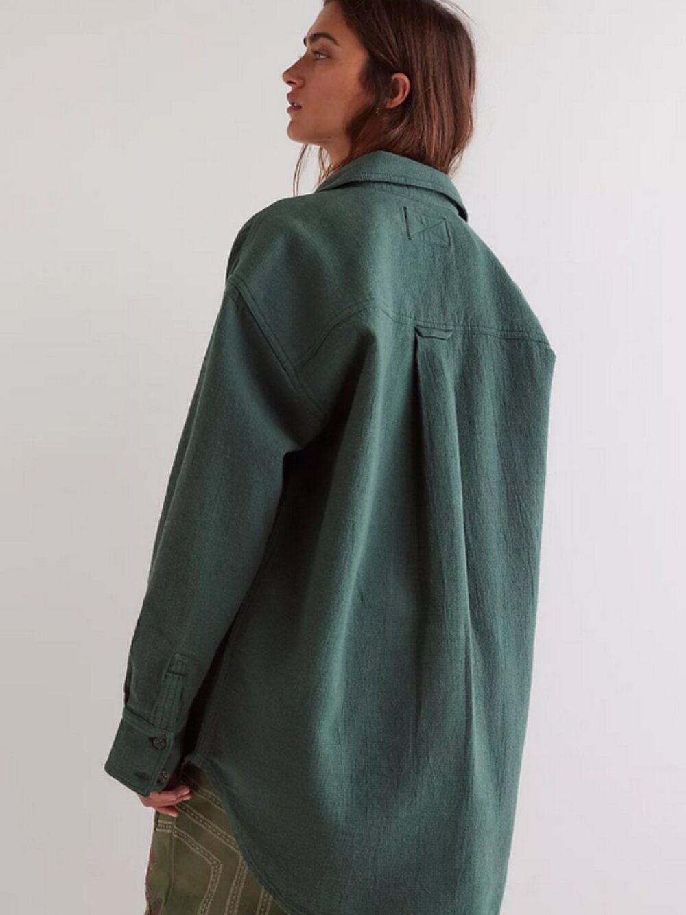 Free People We The Free Freddie Menswear Shirt Top Button Front Green L - Picture 4 of 9